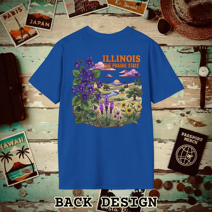 Illinois Flowers in Watercolored Oak Back Print T-Shirt Royal / S