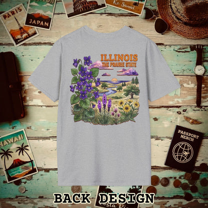 Illinois Flowers in Watercolored Oak Back Print T-Shirt Sport Grey / S