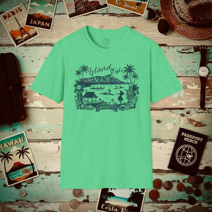 Island Style in Watercolor, Hawaii T-Shirt Heather Irish Green / S
