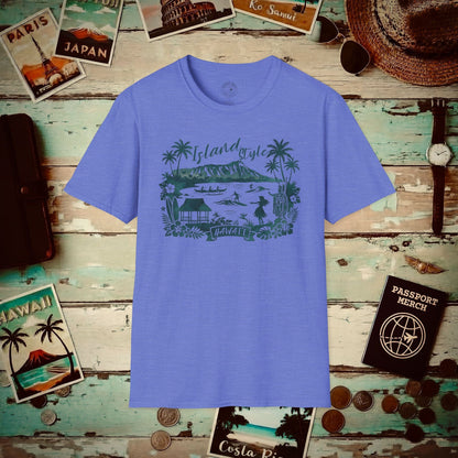 Island Style in Watercolor, Hawaii T-Shirt Heather Royal / S