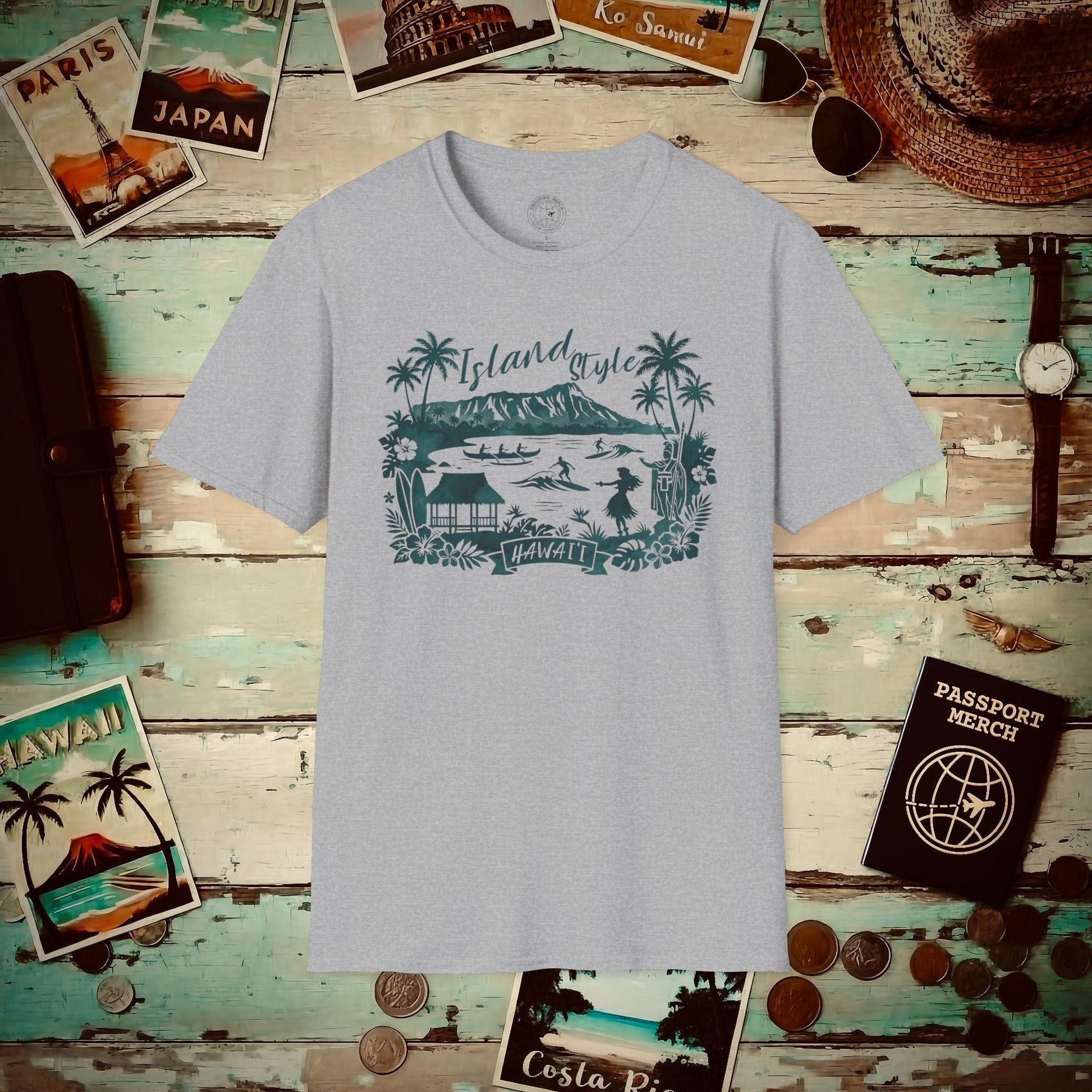 Island Style in Watercolor, Hawaii T-Shirt Sport Grey / S