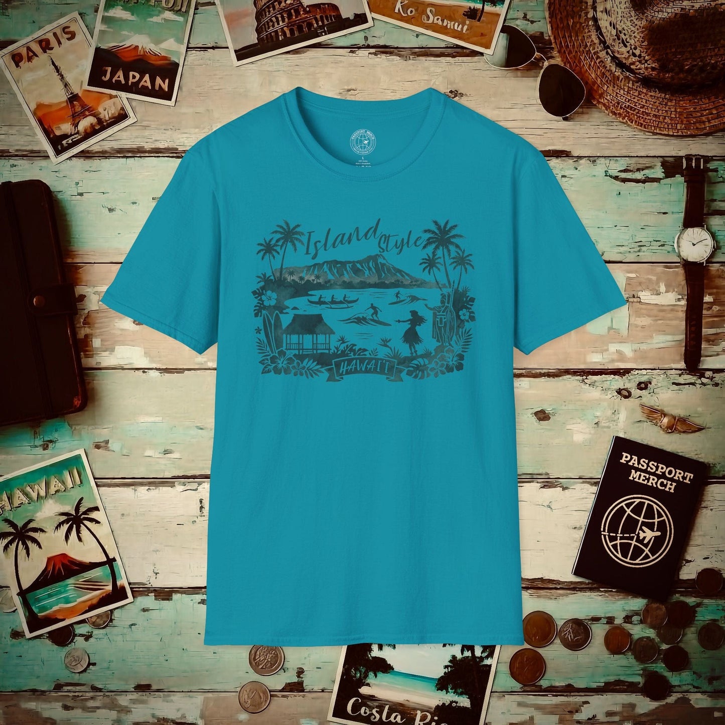 Island Style in Watercolor, Hawaii T-Shirt Tropical Blue / S