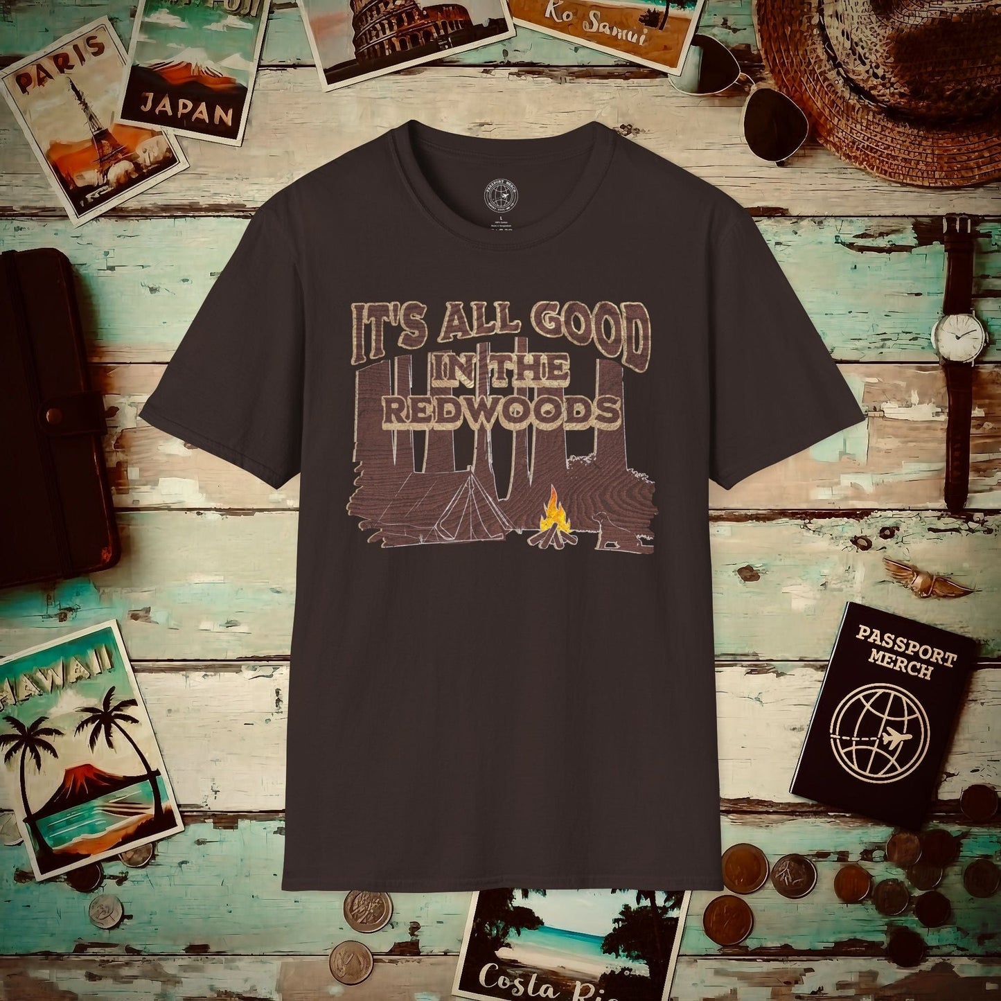It's All Good in the Redwoods, California T-Shirt Dark Chocolate / S
