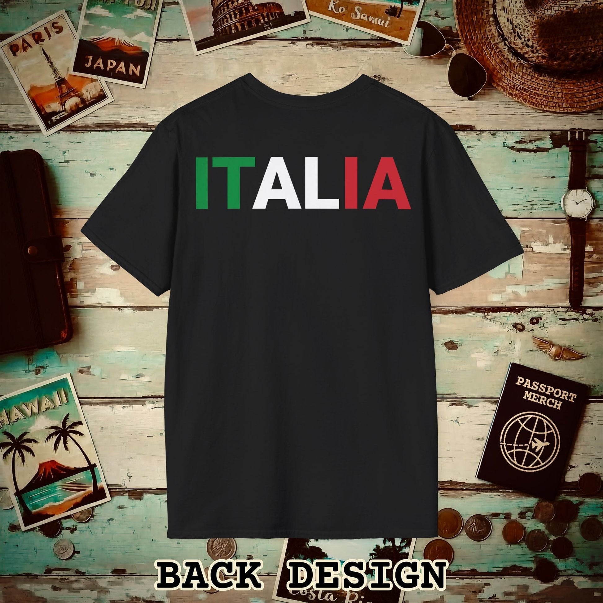 Italia Patriotism Italy Letter Flag Back Print T-Shirt Black / S