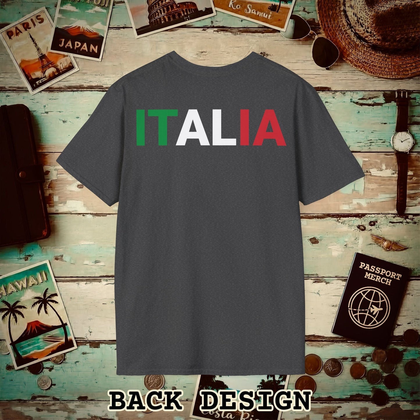 Italia Patriotism Italy Letter Flag Back Print T-Shirt Dark Heather / S