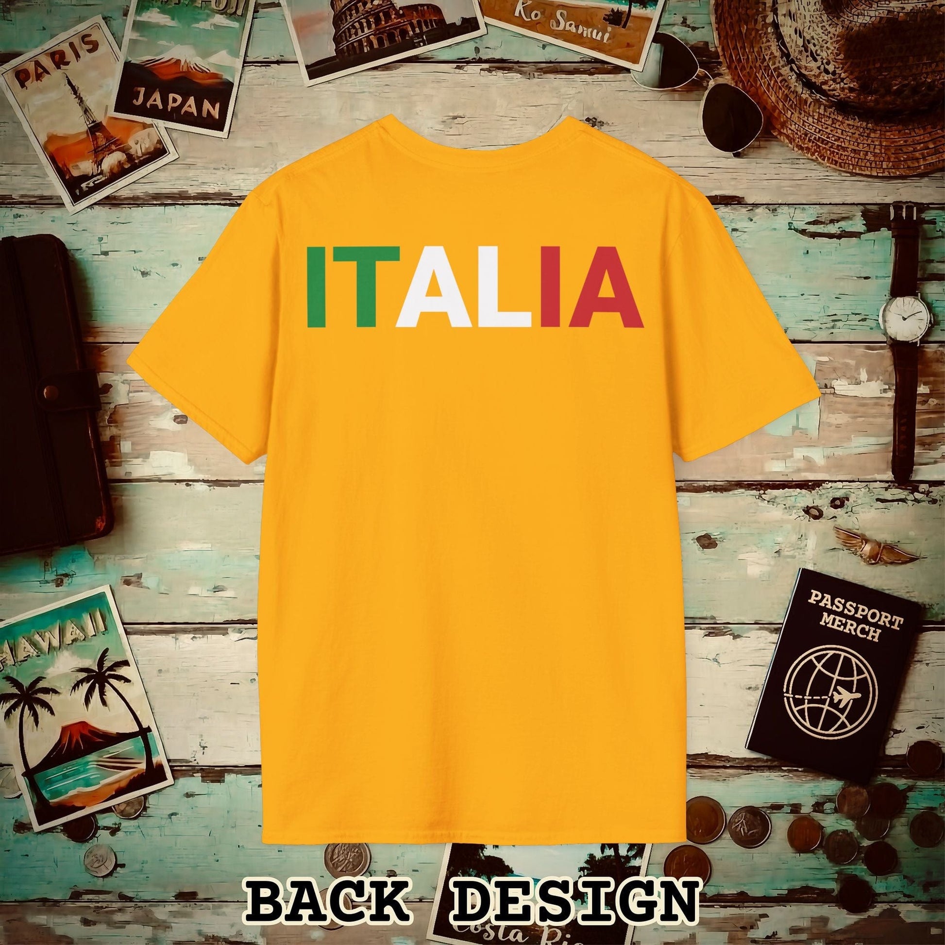 Italia Patriotism Italy Letter Flag Back Print T-Shirt Gold / S