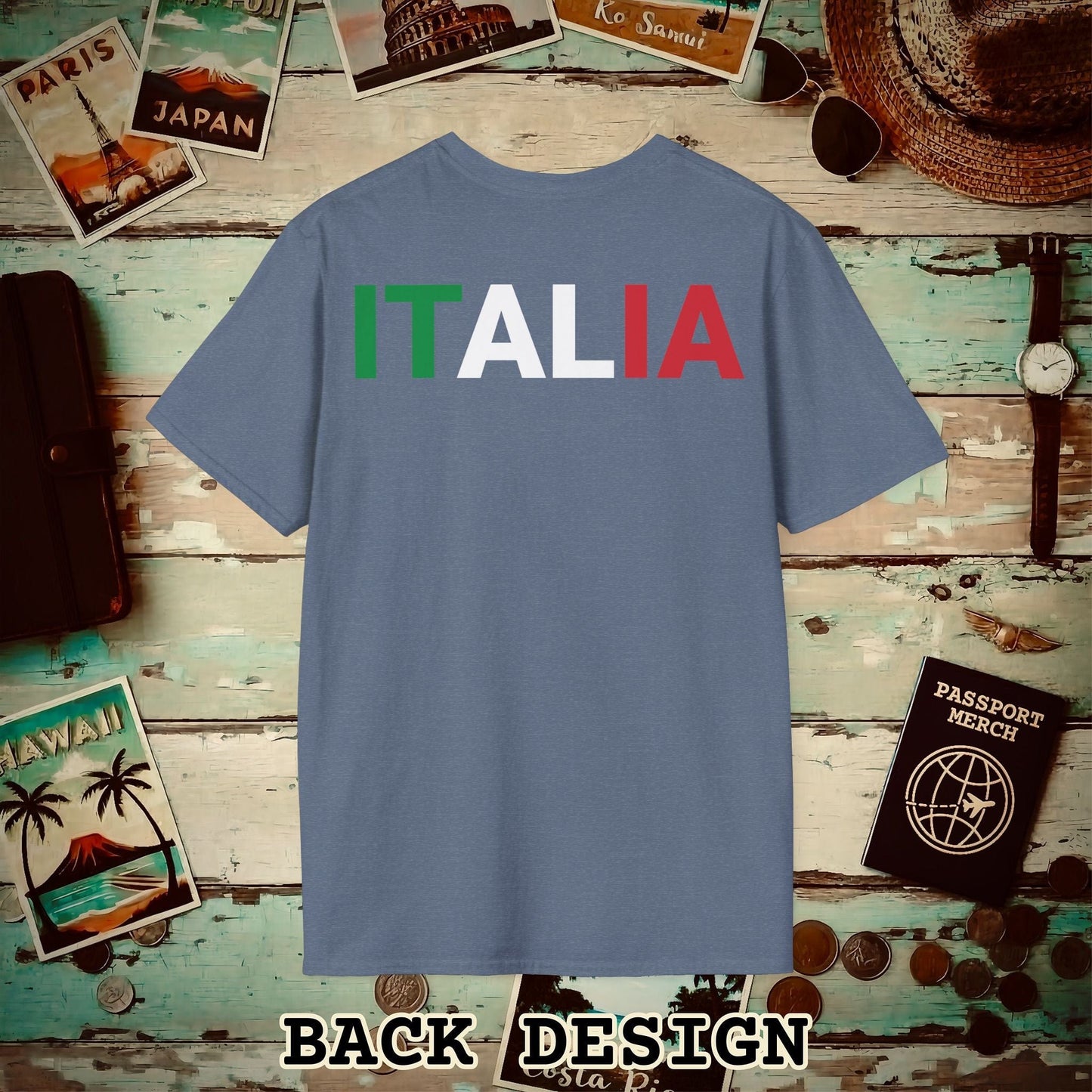Italia Patriotism Italy Letter Flag Back Print T-Shirt Heather Indigo / S