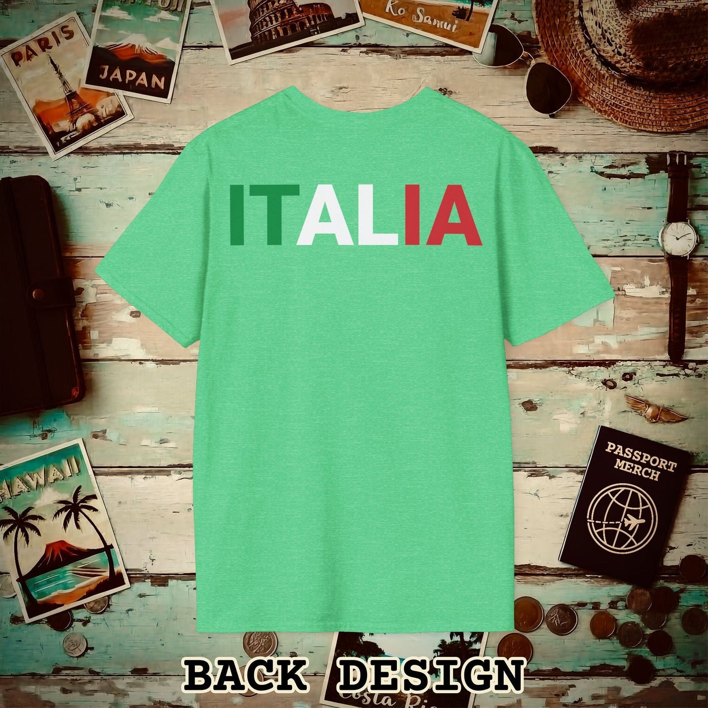 Italia Patriotism Italy Letter Flag Back Print T-Shirt Heather Irish Green / S