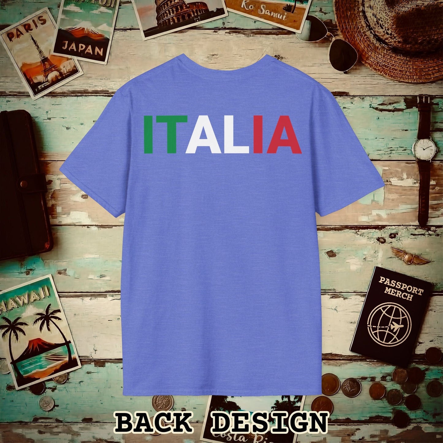Italia Patriotism Italy Letter Flag Back Print T-Shirt Heather Royal / S