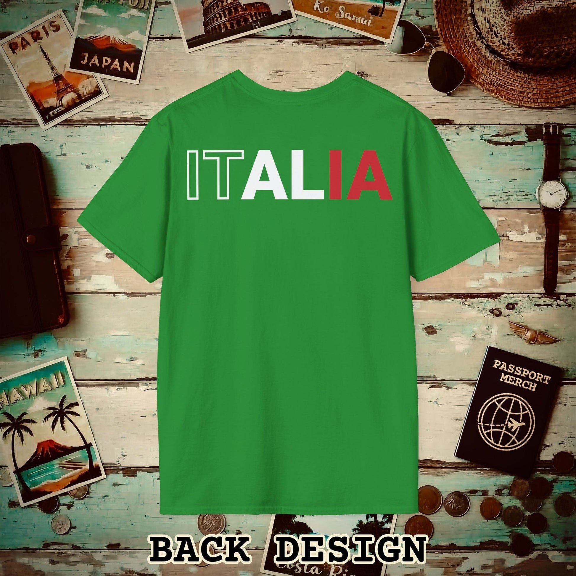 Italia Patriotism Italy Letter Flag Back Print T-Shirt Irish Green / S