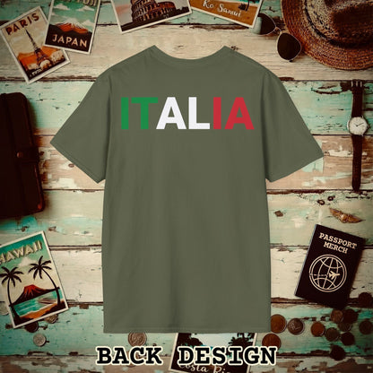 Italia Patriotism Italy Letter Flag Back Print T-Shirt Military Green / S