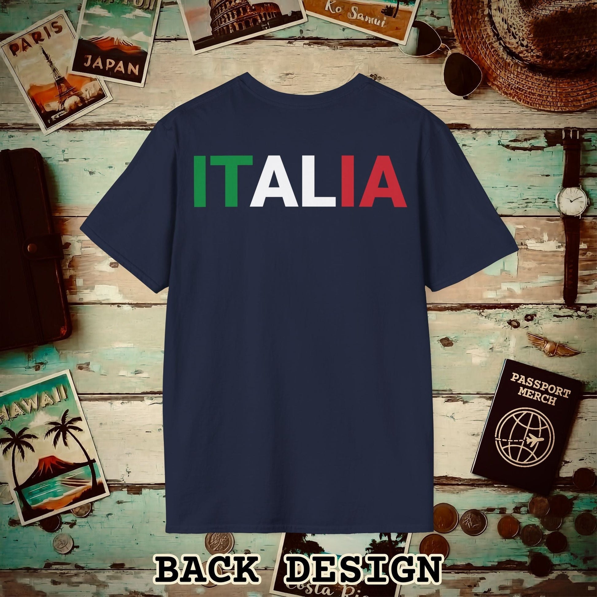 Italia Patriotism Italy Letter Flag Back Print T-Shirt Navy / S