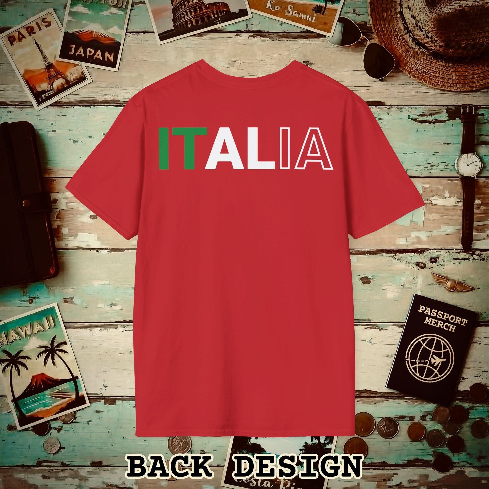 Italia Patriotism Italy Letter Flag Back Print T-Shirt Red / S