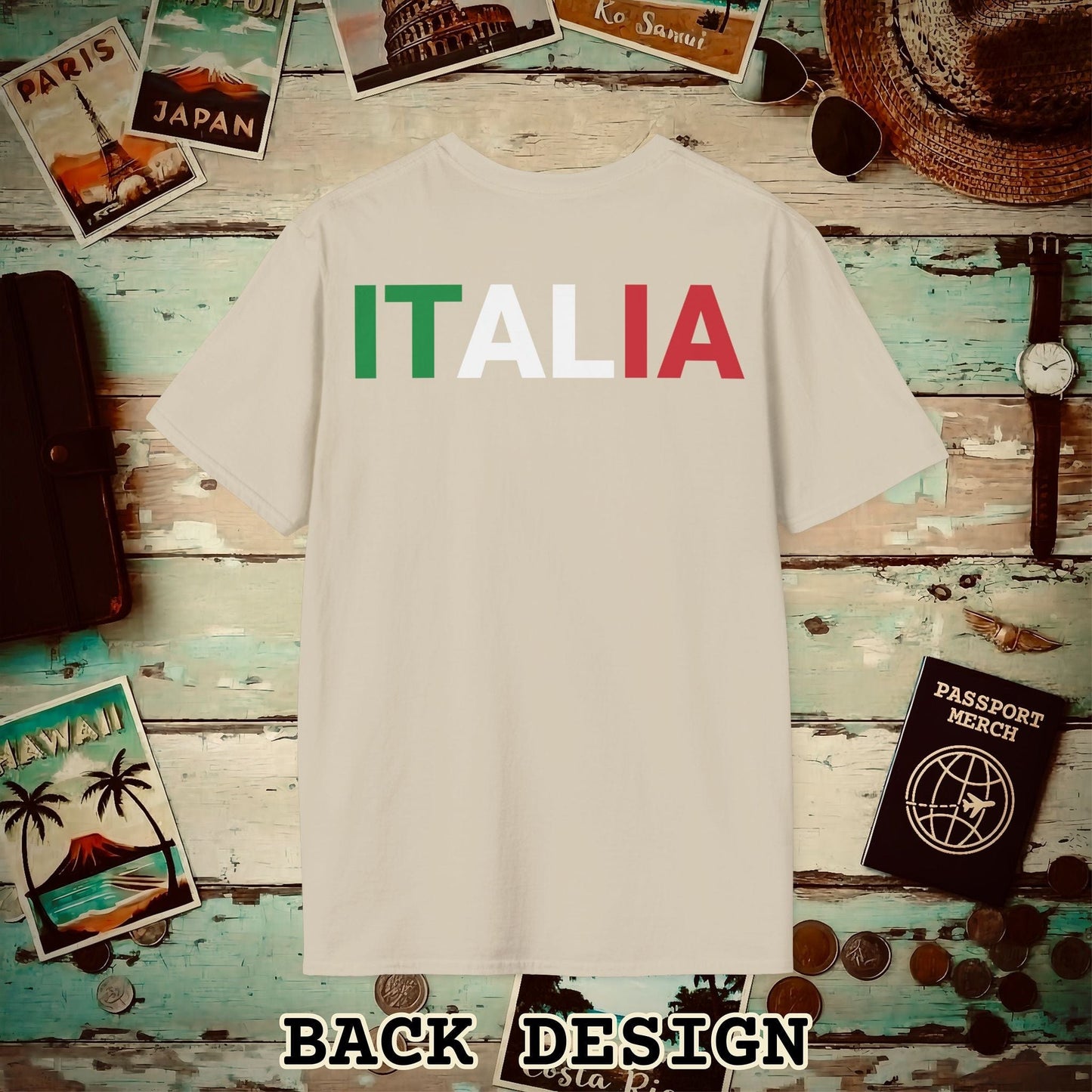Italia Patriotism Italy Letter Flag Back Print T-Shirt Sand / S