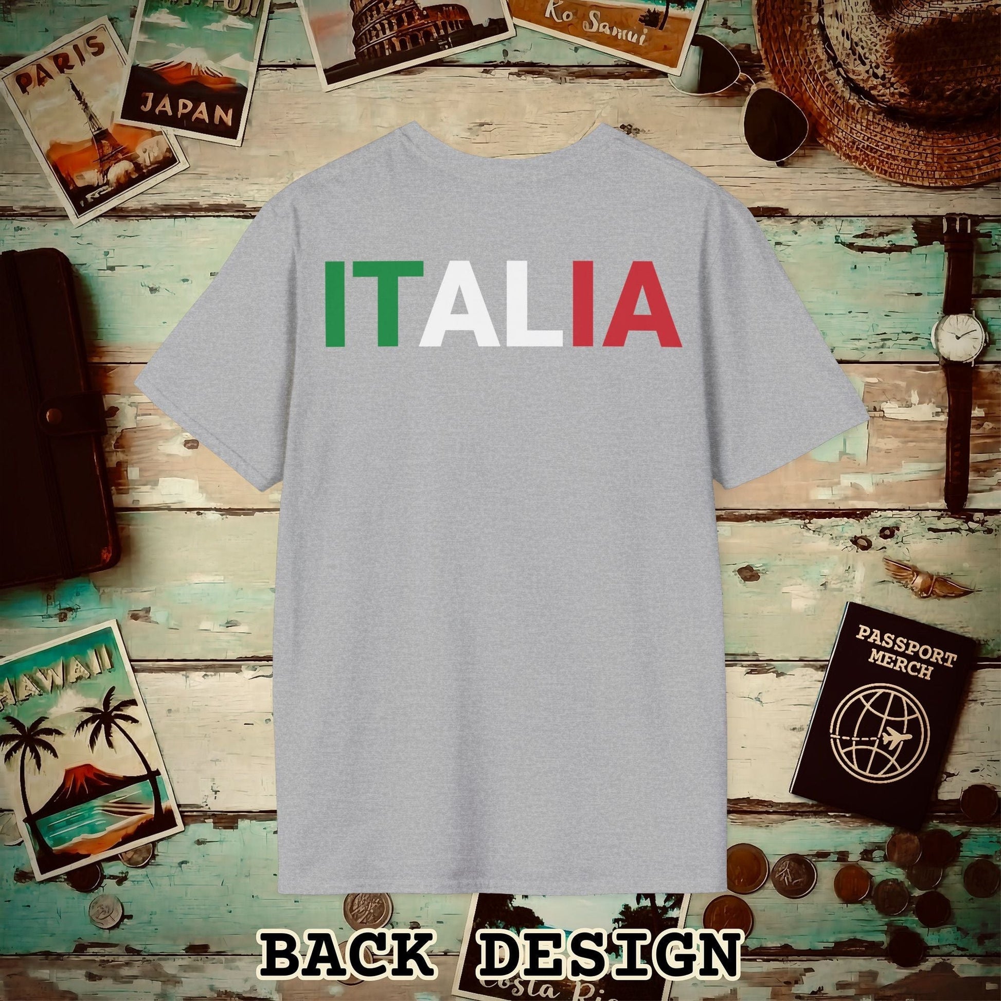 Italia Patriotism Italy Letter Flag Back Print T-Shirt Sport Grey / S