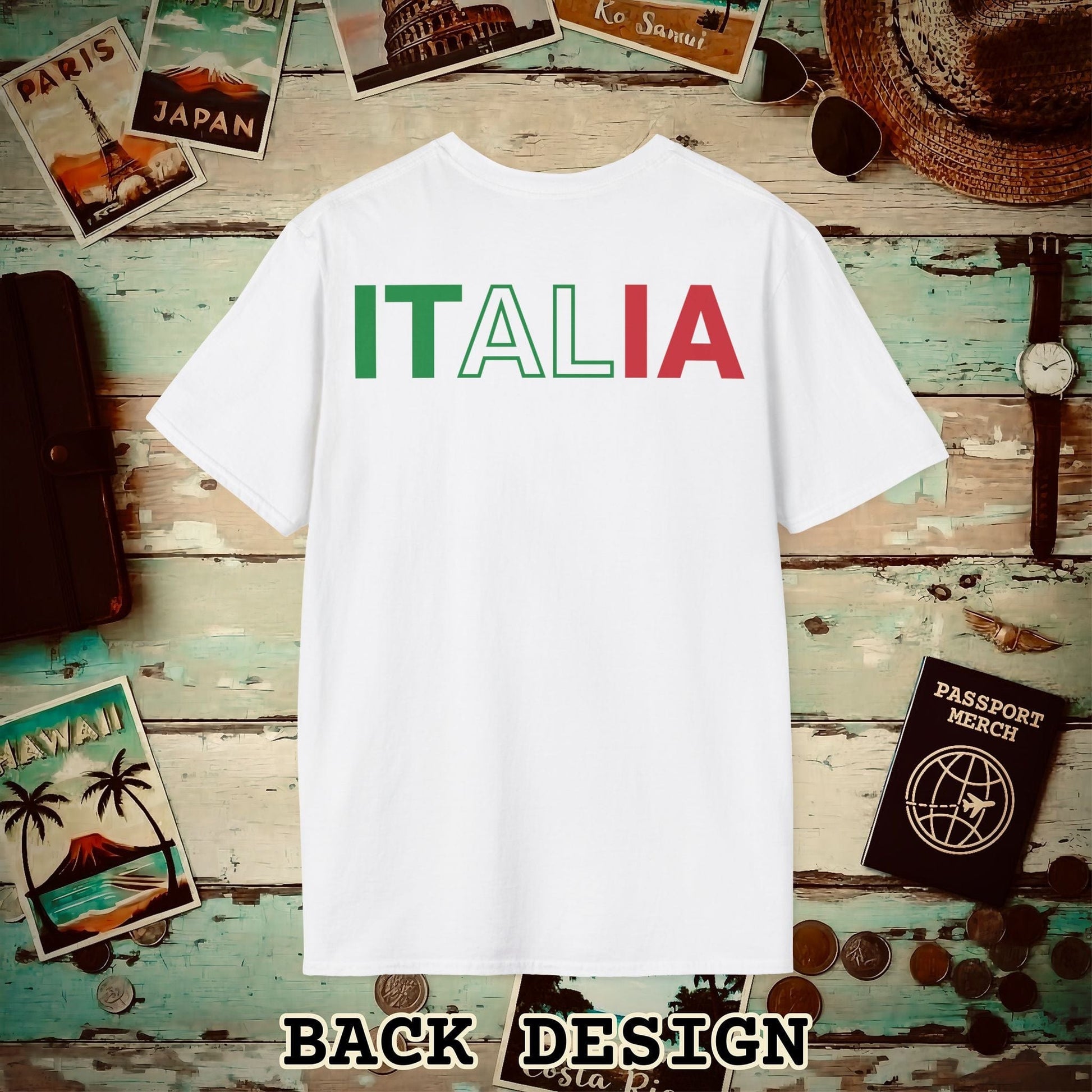 Italia Patriotism Italy Letter Flag Back Print T-Shirt White / S