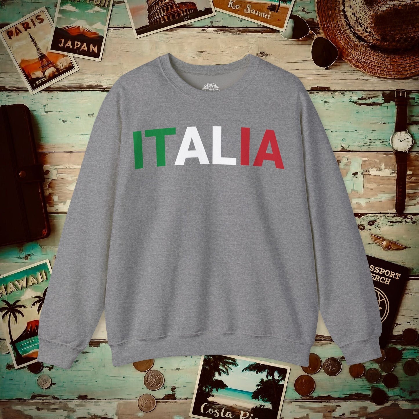 Italia Patriotism Italy Letter Flag Crewneck Graphite Heather / S