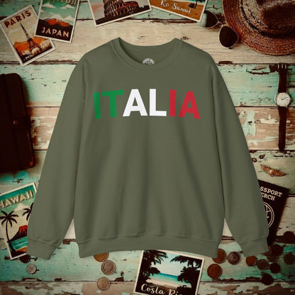 Italia Patriotism Italy Letter Flag Crewneck Military Green / S