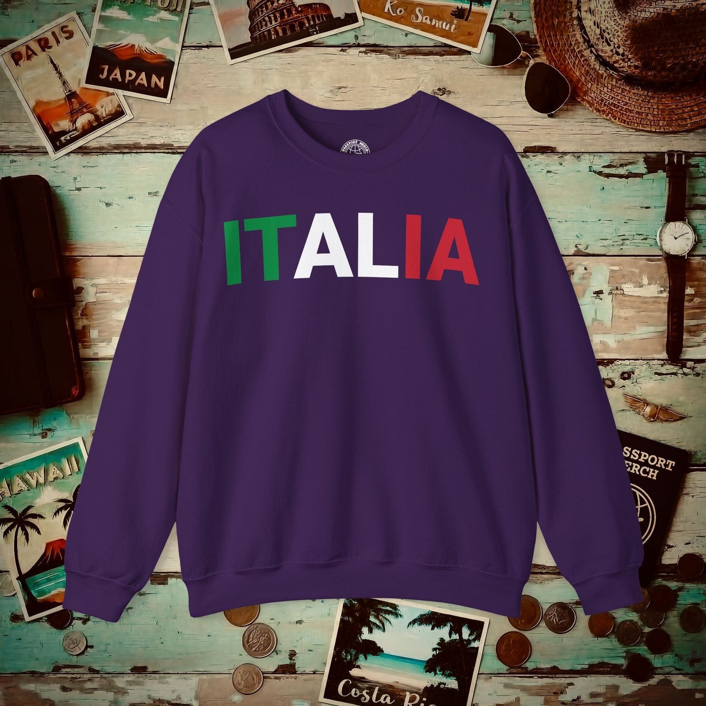Italia Patriotism Italy Letter Flag Crewneck Purple / S