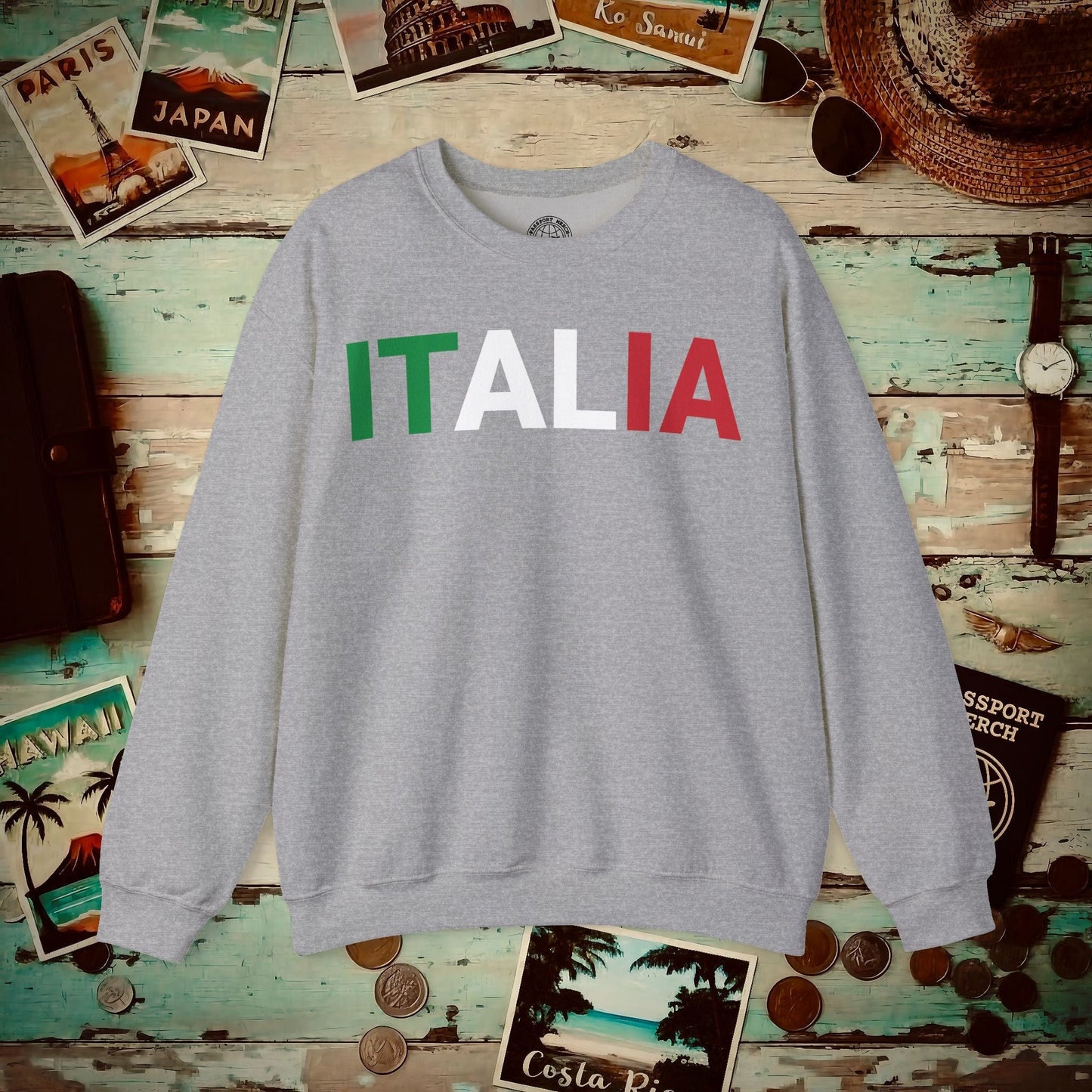Italia Patriotism Italy Letter Flag Crewneck Sport Grey / S
