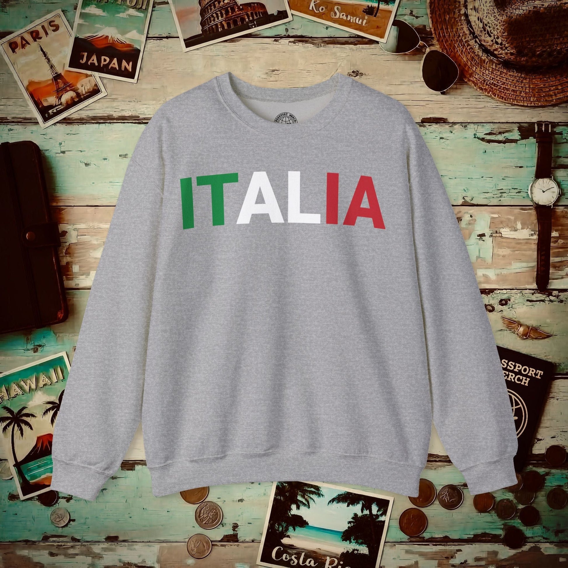 Italia Patriotism Italy Letter Flag Crewneck Sport Grey / S