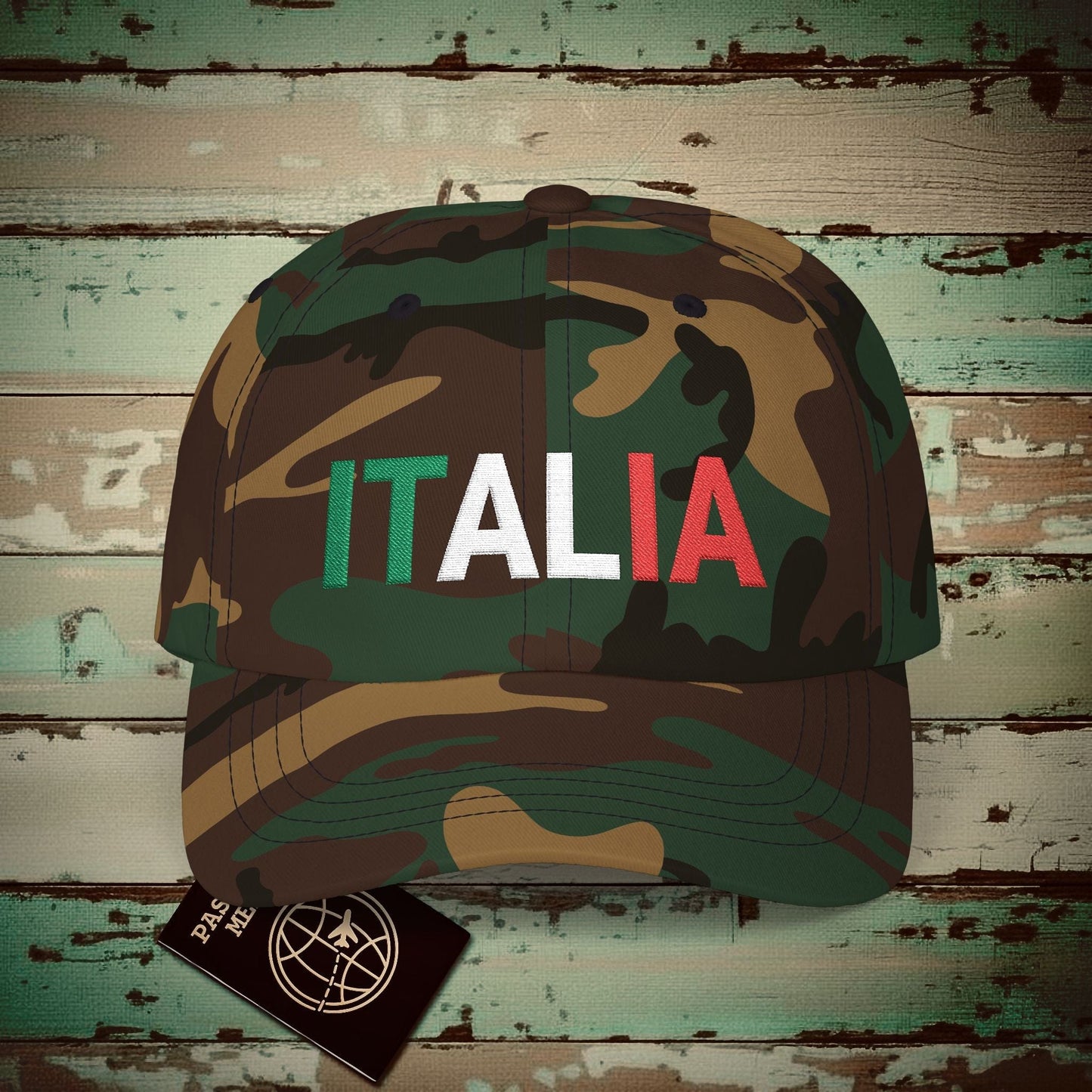 Italia Patriotism Italy Letter Flag Hat Green Camo / One size