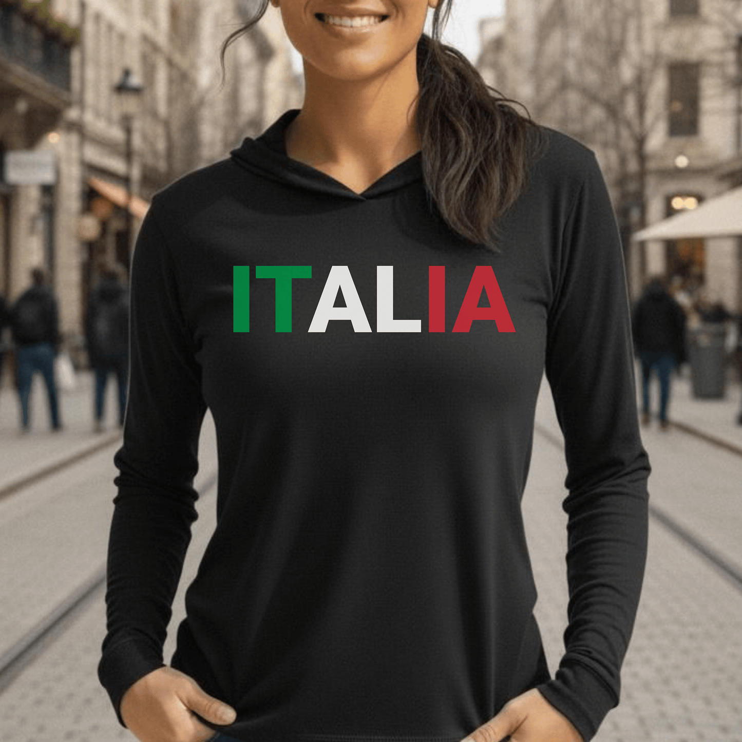 Italia Patriotism Italy Letter Flag Hooded Long Sleeve Black / S