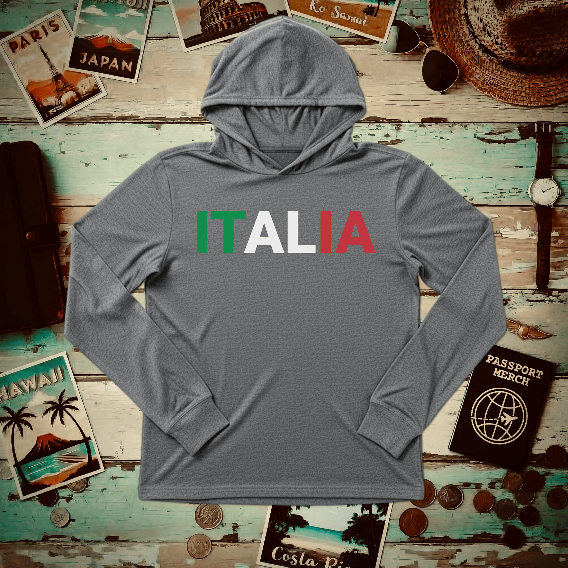 Italia Patriotism Italy Letter Flag Hooded Long Sleeve Grey TriBlend / XS