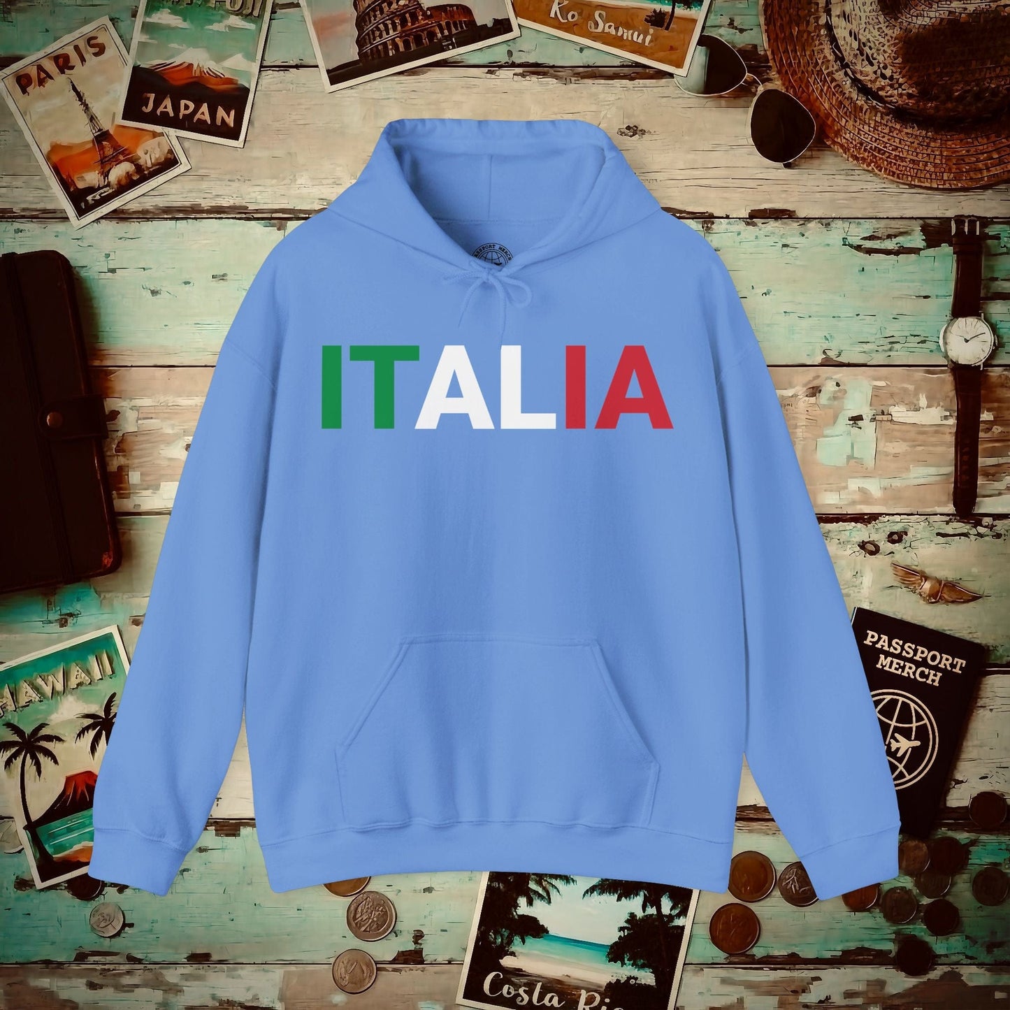 Italia Patriotism Italy Letter Flag Hoodie Carolina Blue / S