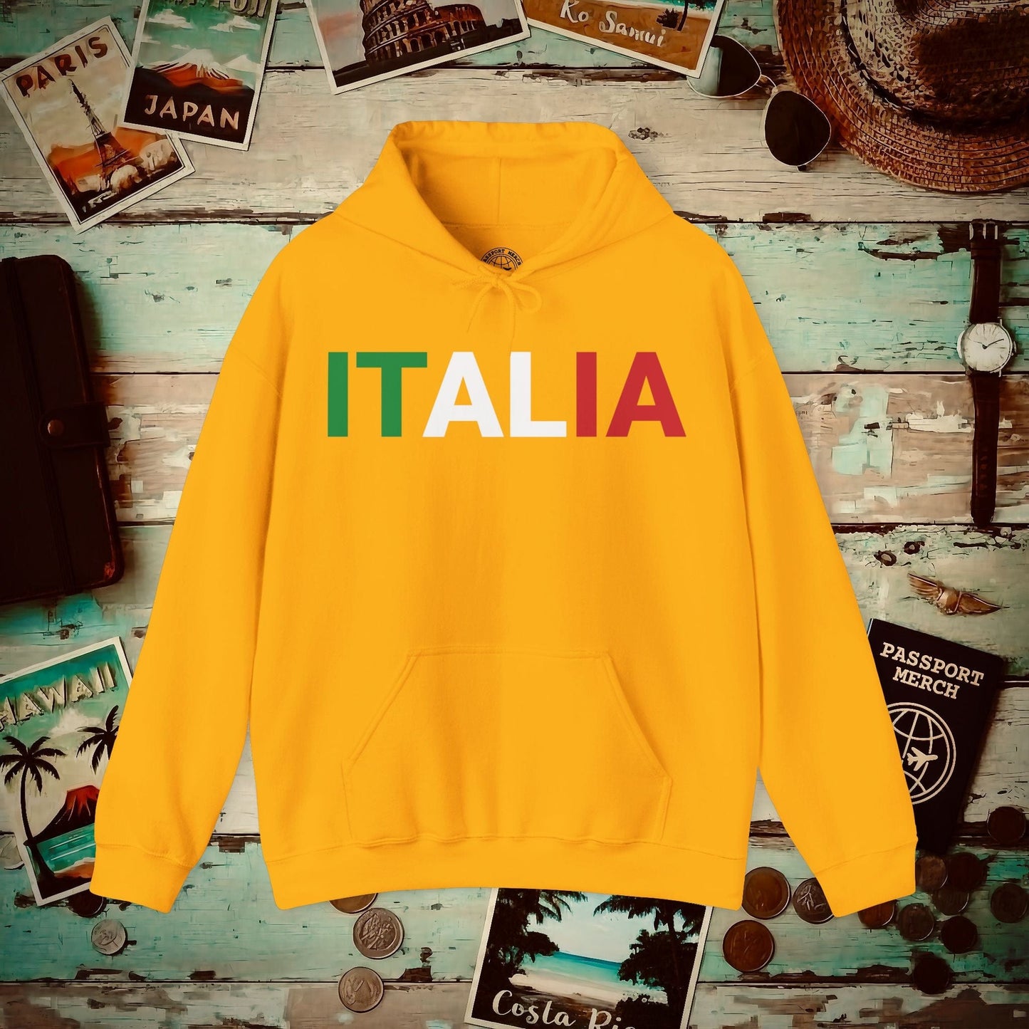 Italia Patriotism Italy Letter Flag Hoodie Gold / S