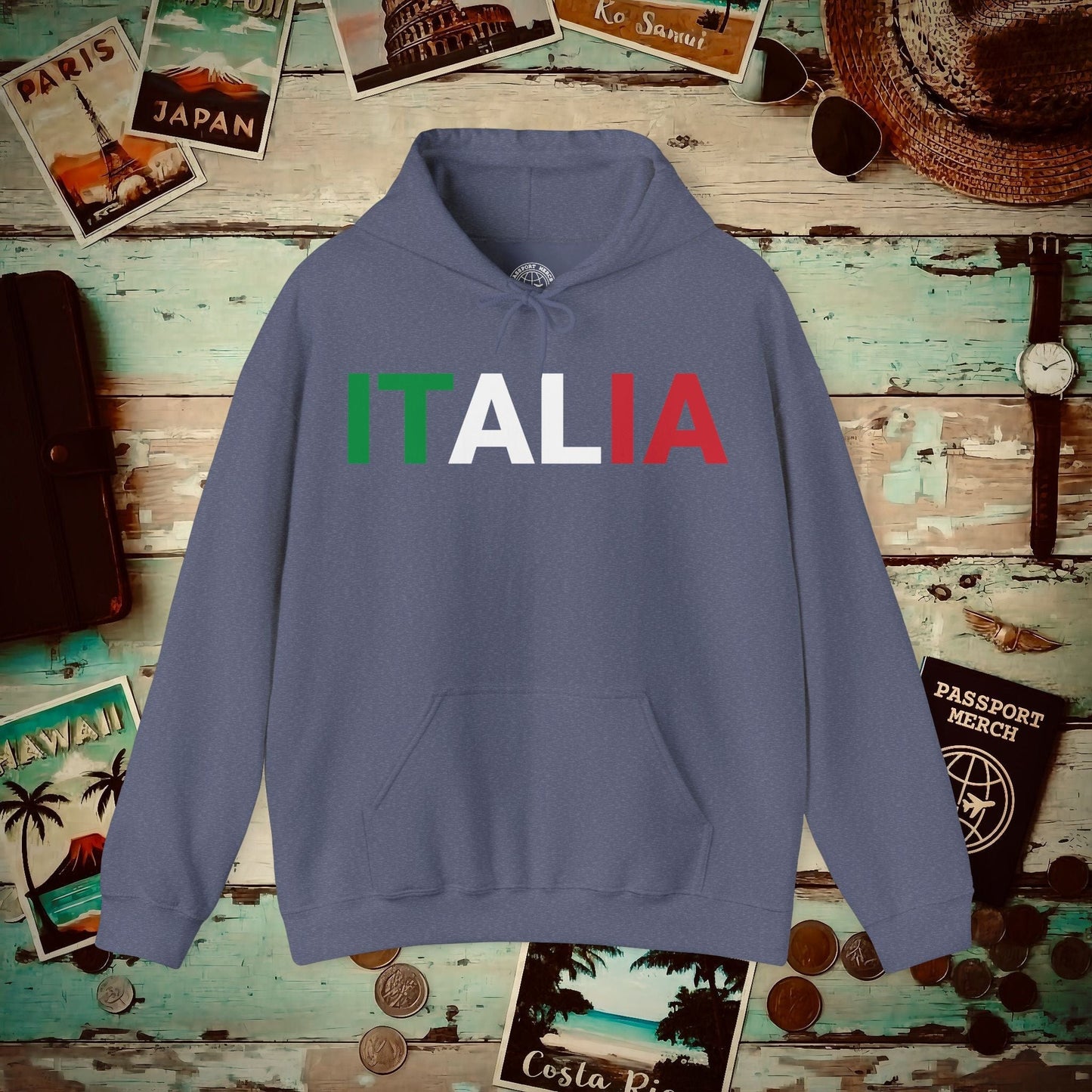 Italia Patriotism Italy Letter Flag Hoodie Heather Navy / S