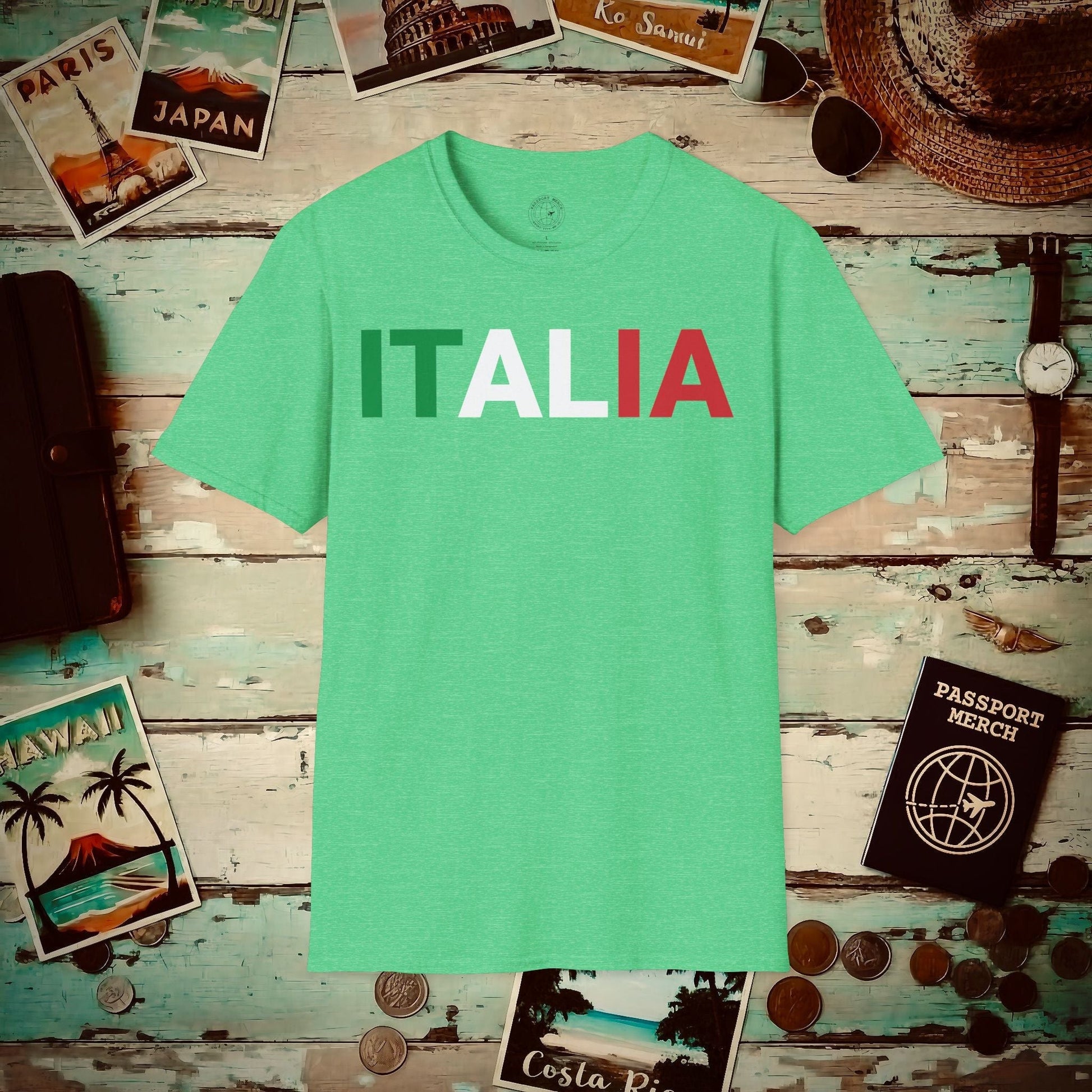 Italia Patriotism Italy Letter Flag T-Shirt Heather Irish Green / S