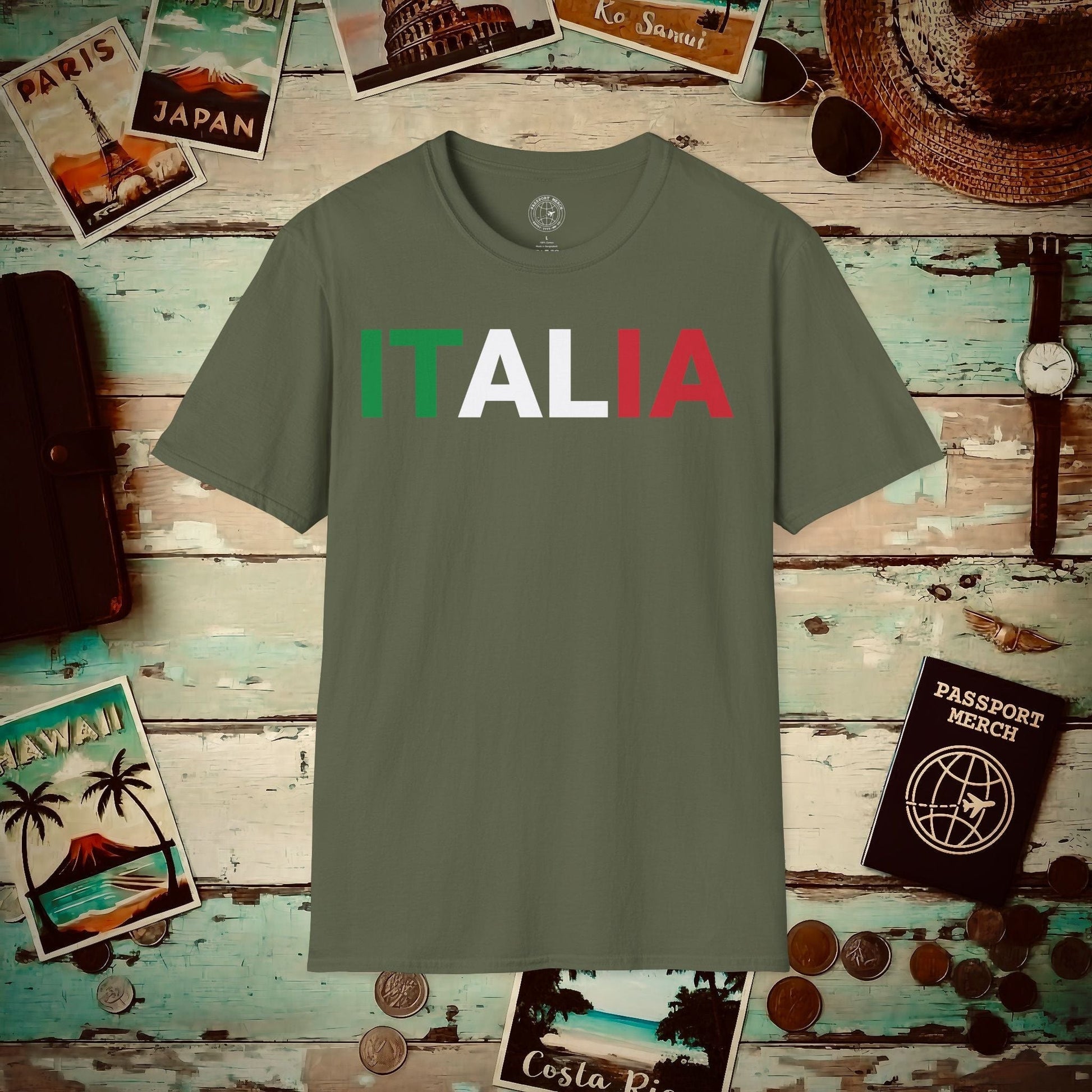 Italia Patriotism Italy Letter Flag T-Shirt Military Green / S