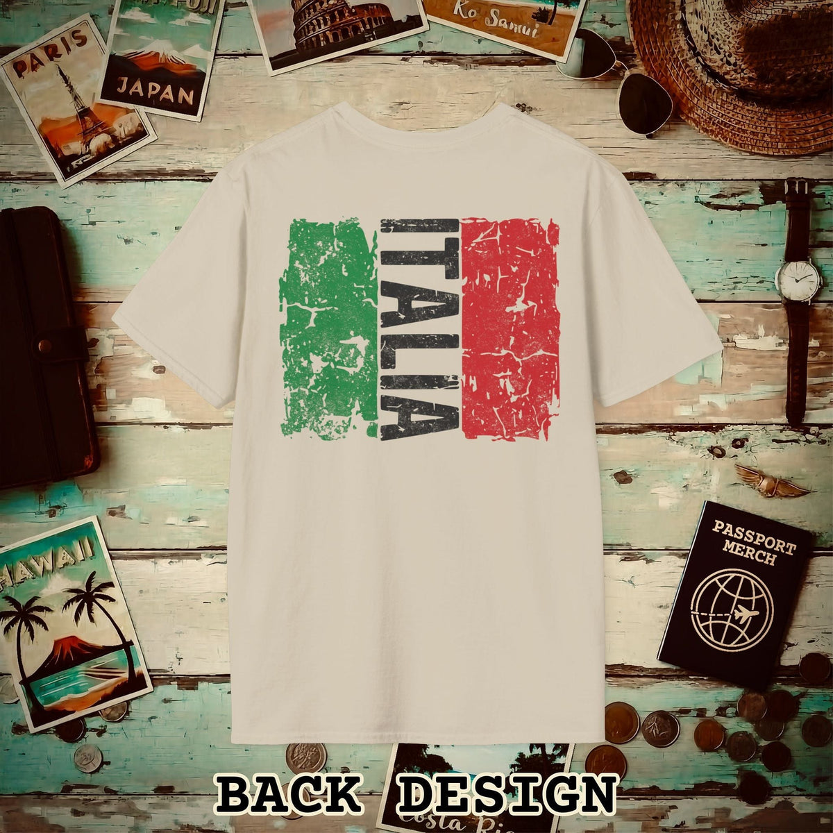 Italy Vintage Flag Back Print T-Shirt Sand / S