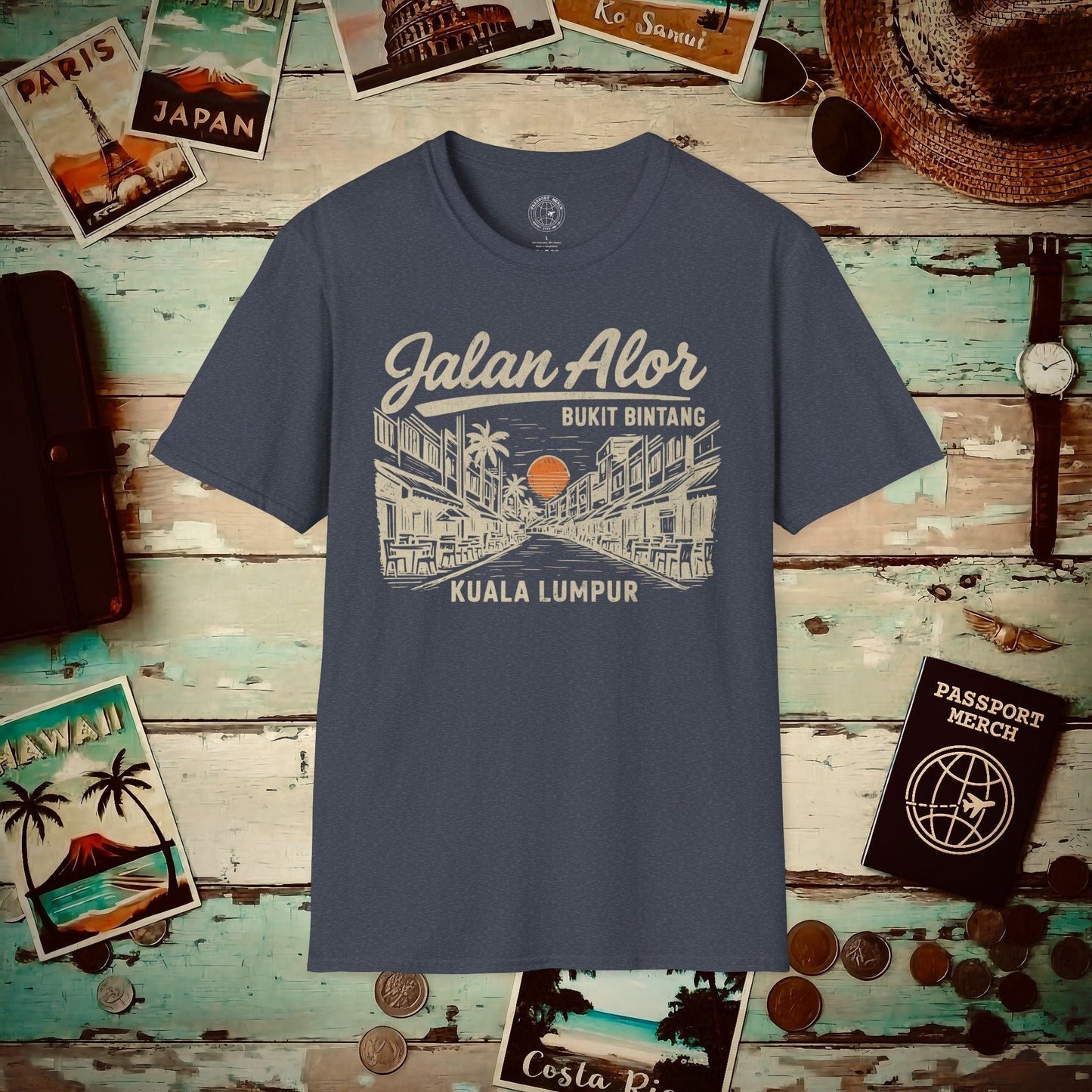 Jalan Alor Kuala Lumpur Malaysia (Vintage Urban) T-Shirt Heather Navy / S