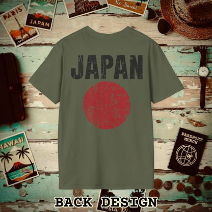 Japan Vintage Flag Back Print T-Shirt Military Green / S