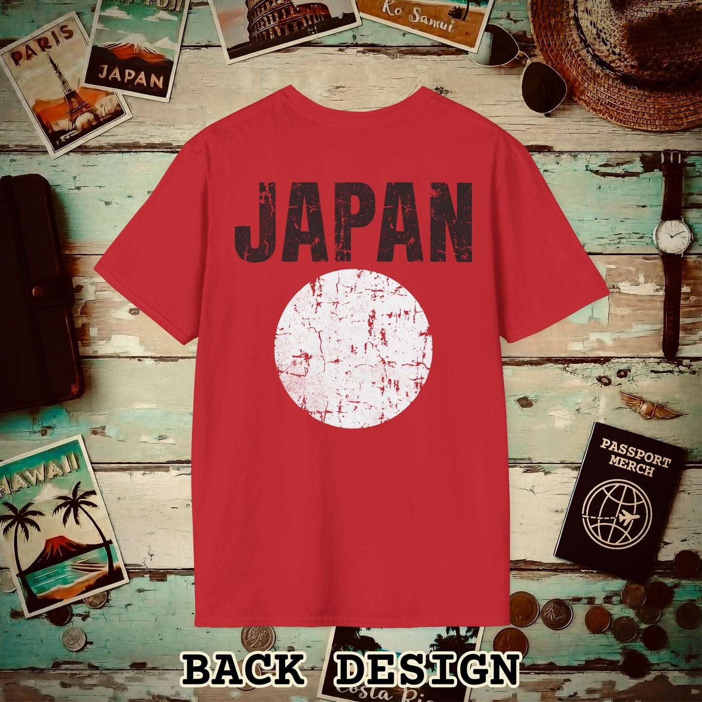 Japan Vintage Flag Back Print T-Shirt Red / S
