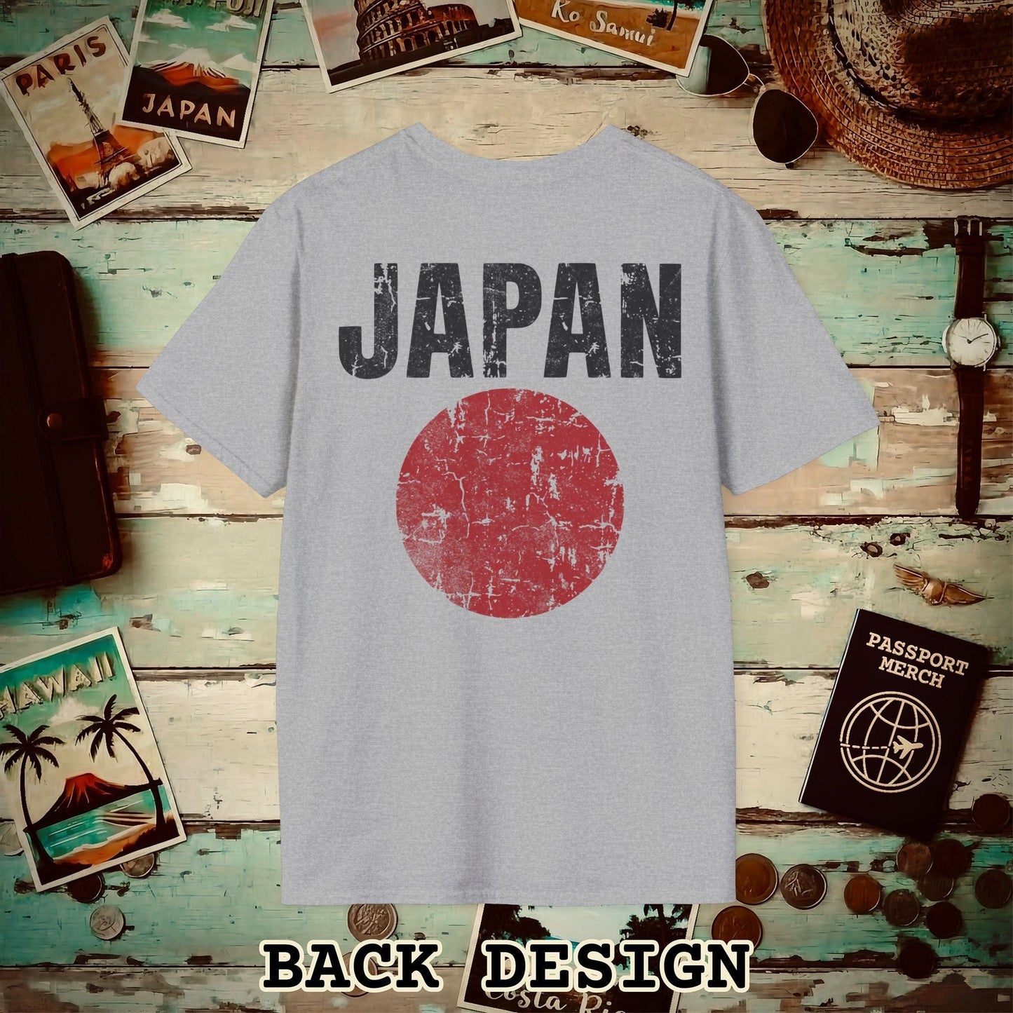 Japan Vintage Flag Back Print T-Shirt Sport Grey / S