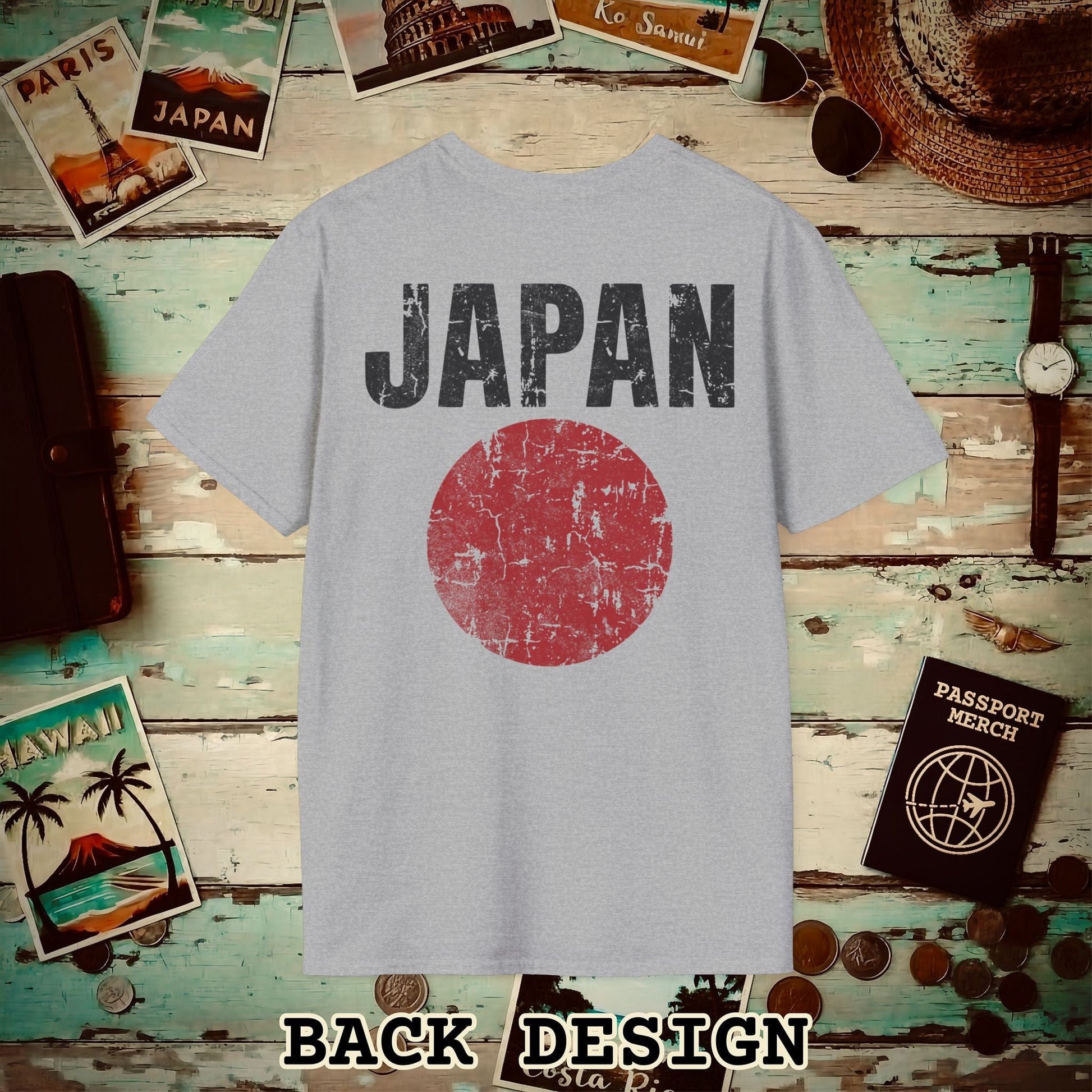 Japan Vintage Flag Back Print T-Shirt Sport Grey / S