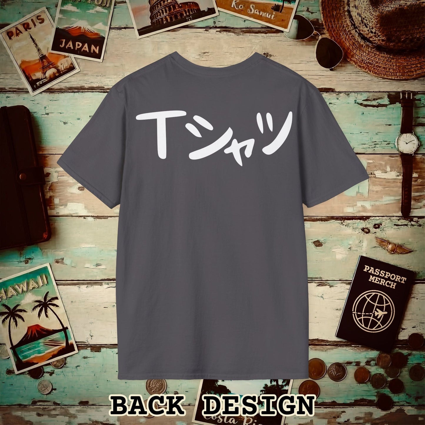 Japanese Language T-Shirt that says T-Shirt, Back Print Charcoal / S