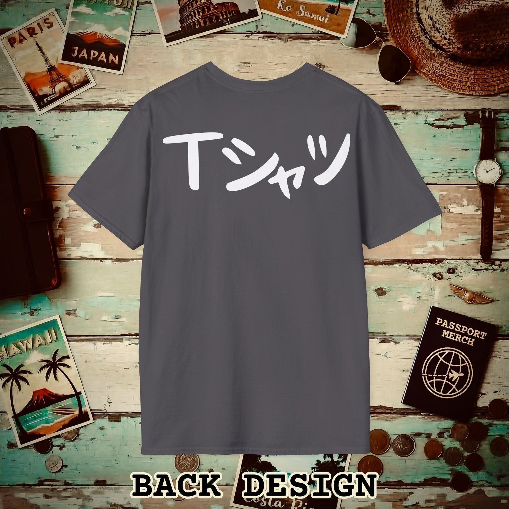 Japanese Language T-Shirt that says T-Shirt, Back Print Charcoal / S