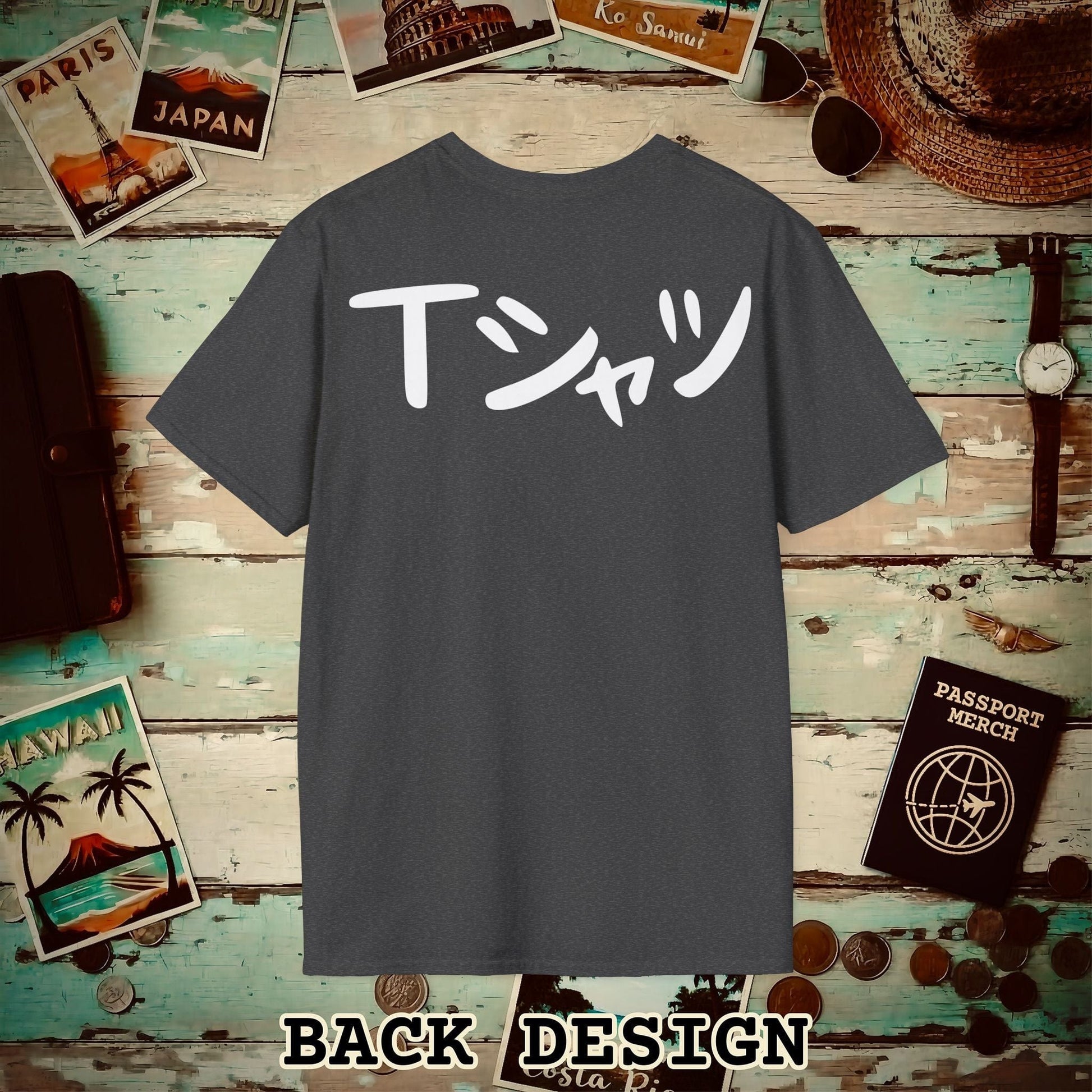 Japanese Language T-Shirt that says T-Shirt, Back Print Dark Heather / S