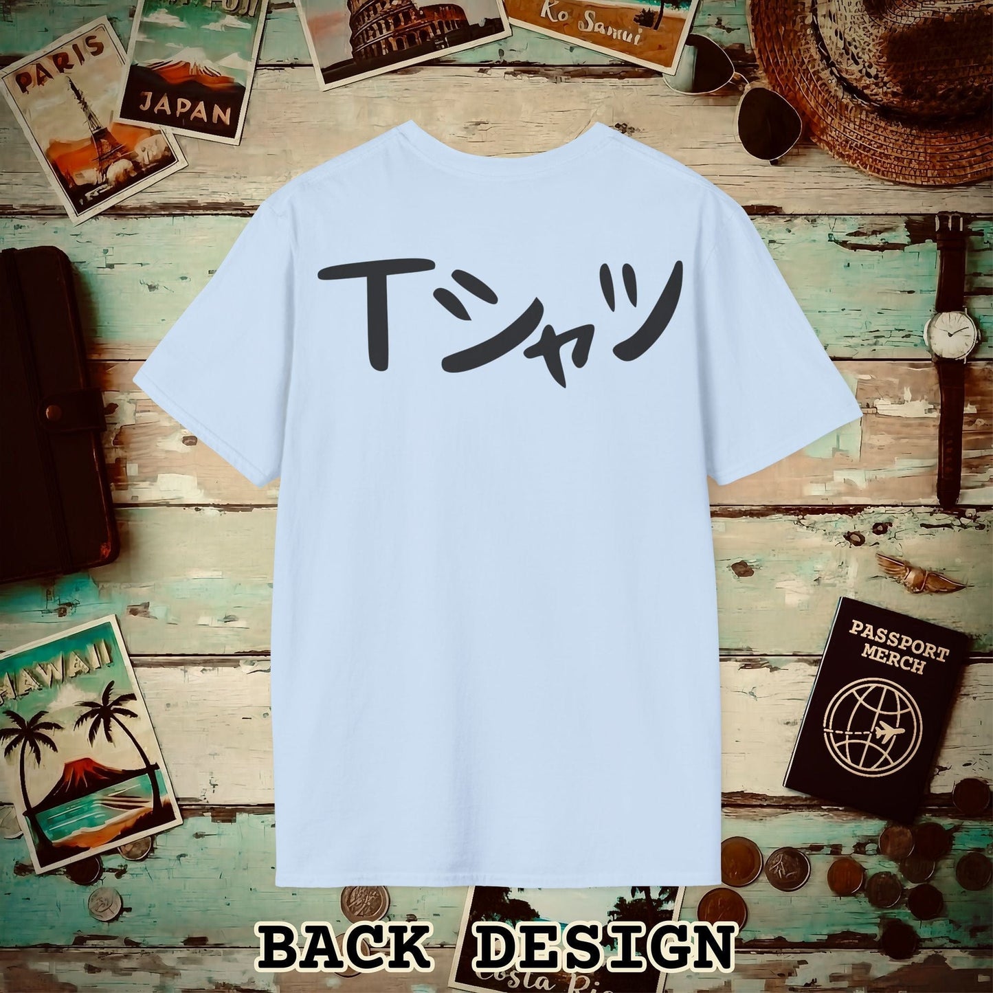 Japanese Language T-Shirt that says T-Shirt, Back Print Light Blue / S