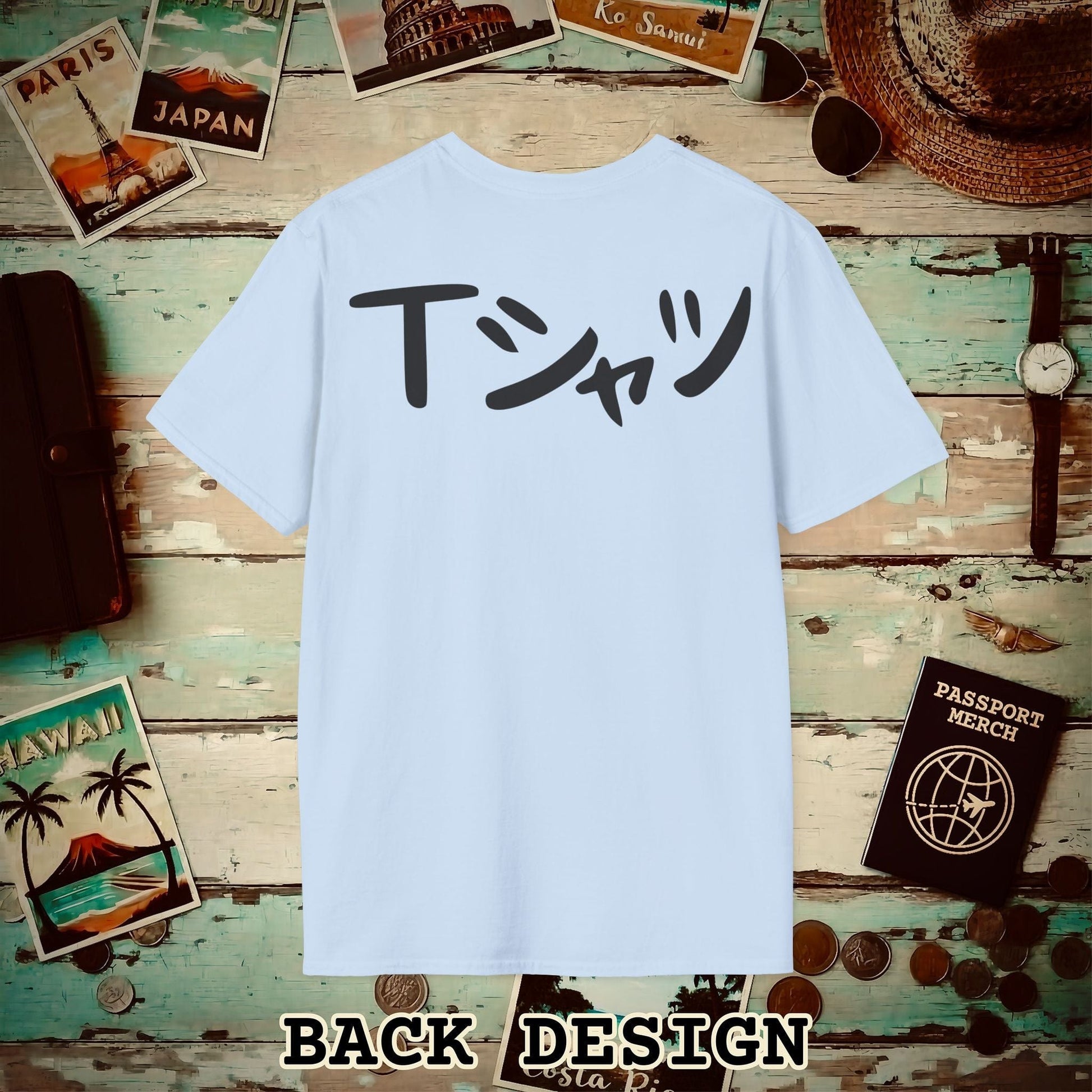 Japanese Language T-Shirt that says T-Shirt, Back Print Light Blue / S