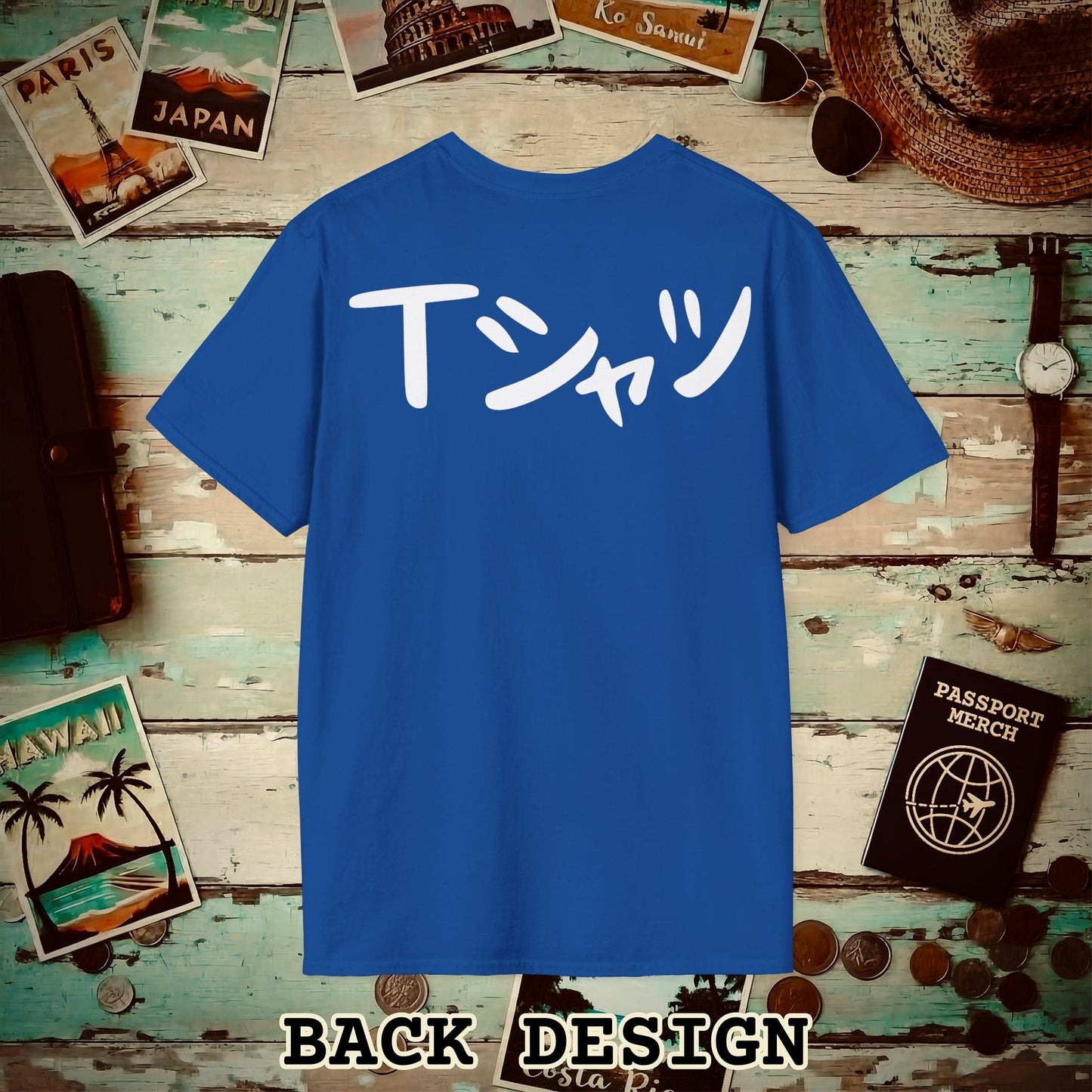 Japanese Language T-Shirt that says T-Shirt, Back Print Royal / S