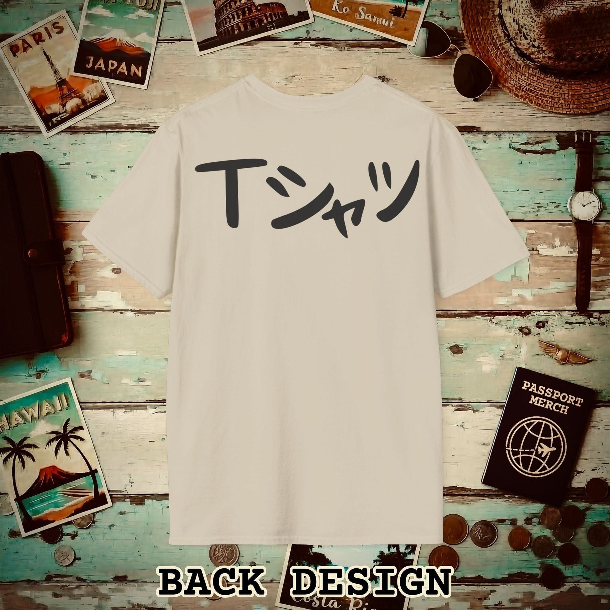 Japanese Language T-Shirt that says T-Shirt, Back Print Sand / S