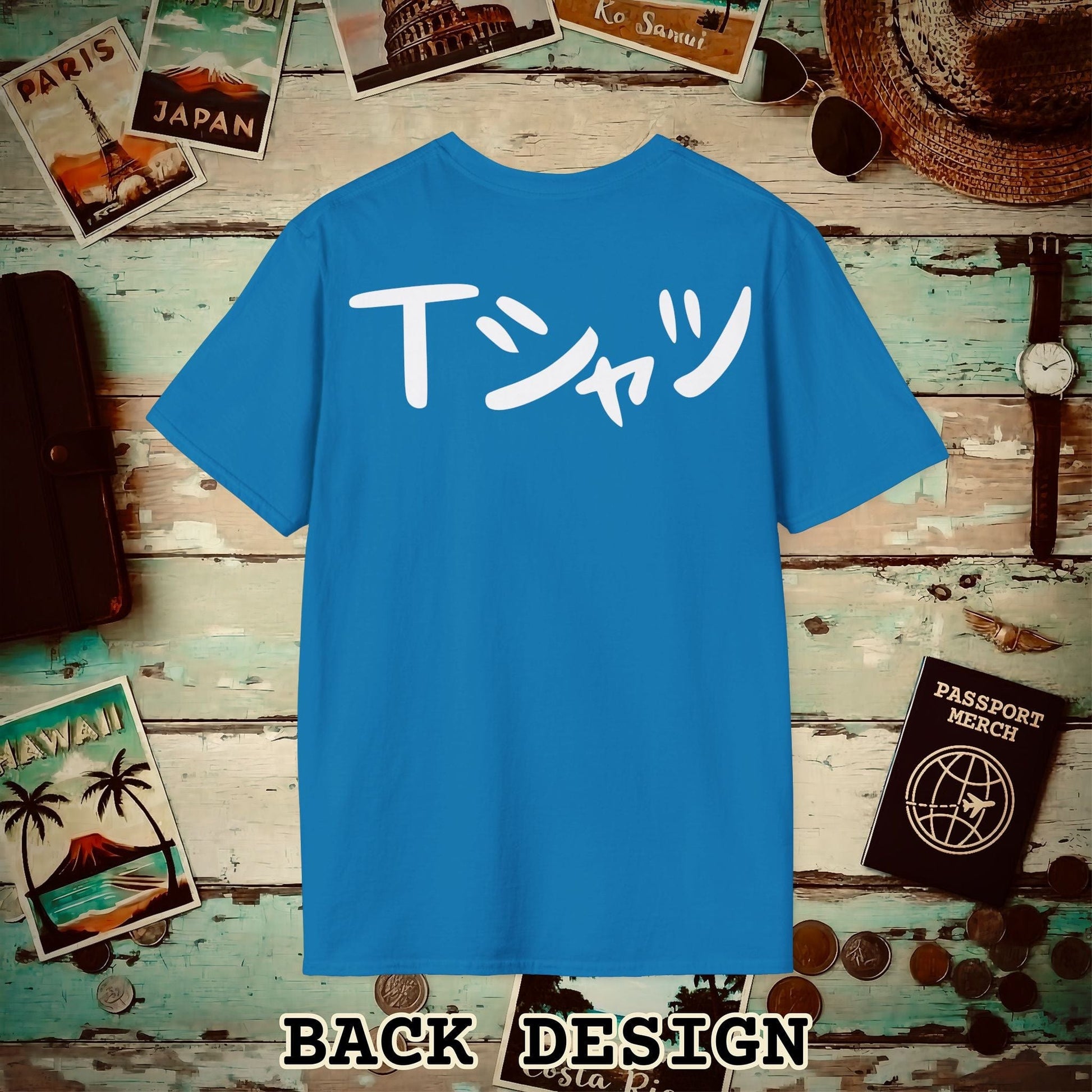 Japanese Language T-Shirt that says T-Shirt, Back Print Sapphire / S
