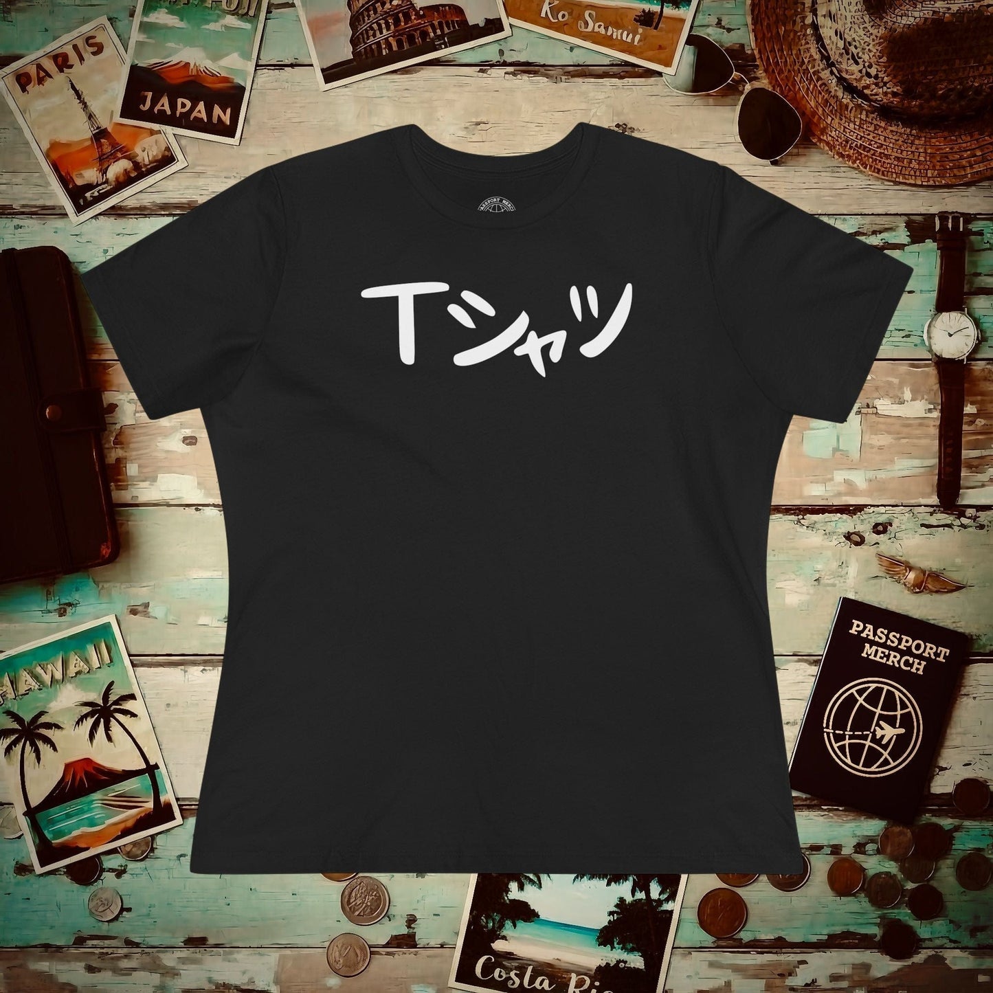 Japanese Language T-Shirt that says T-Shirt, Womens Fit Black / S