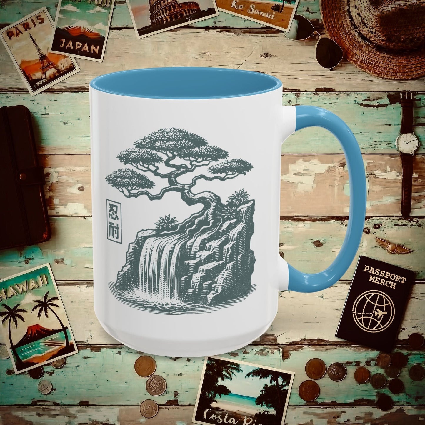 Japanese Nintai (Patience) Bonsai 15oz Mug Light Blue / 15oz