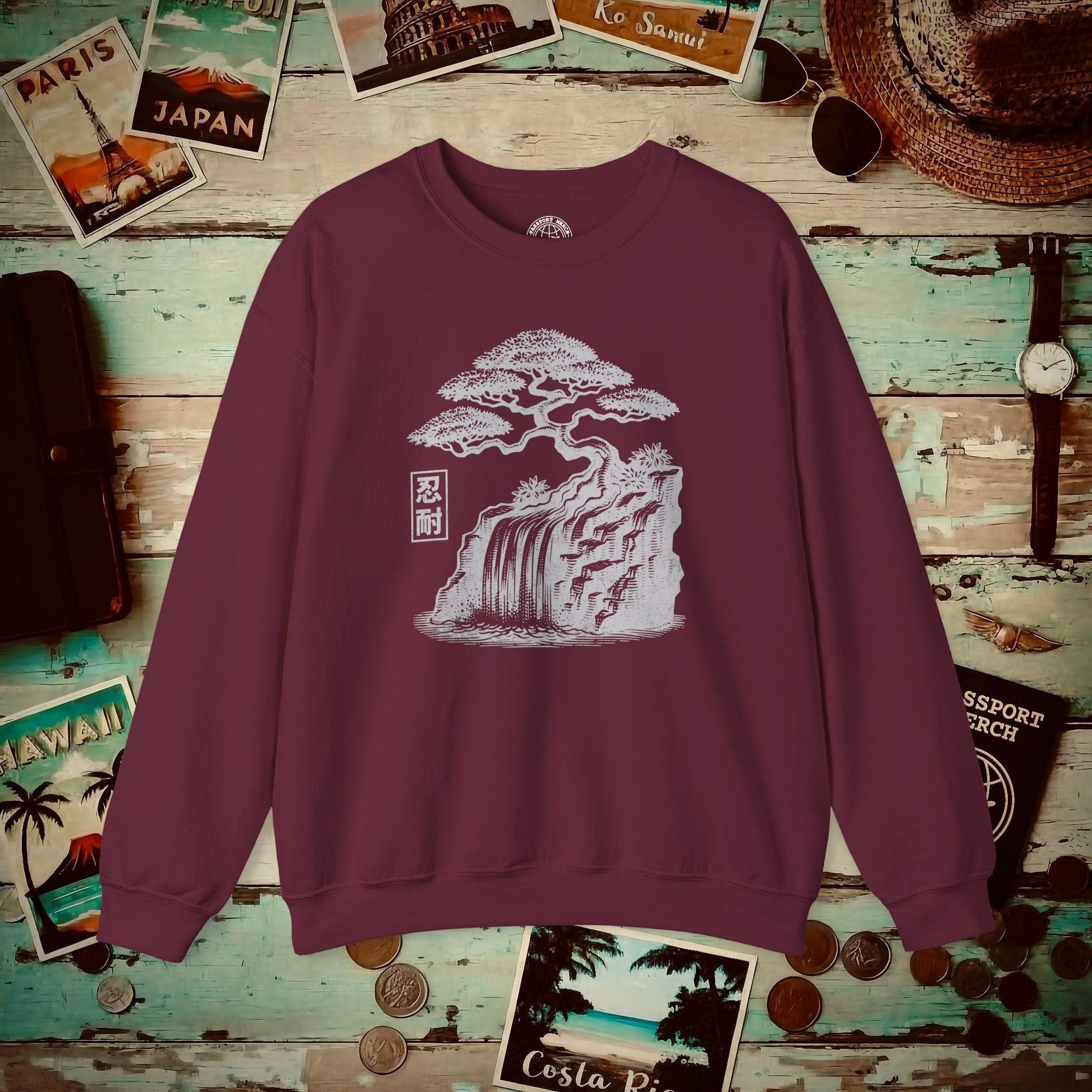 Japanese Nintai (Patience) Bonsai Crewneck Maroon / S